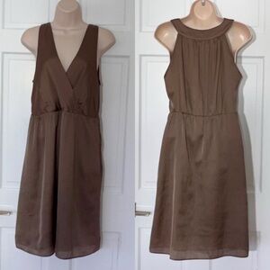 GAP Brown Sleeveless Midi Dress V Neck Pleated Waist Size 8P